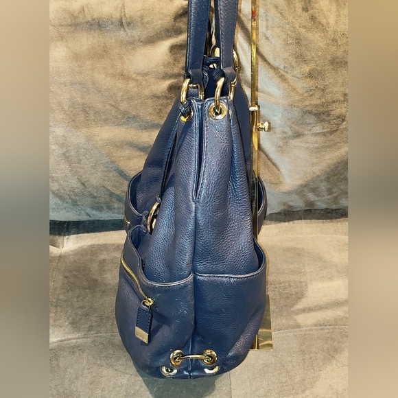 Michael Kors Layton Navy  Blue Pebble Leather Hobo Bag - Picture 8 of 15